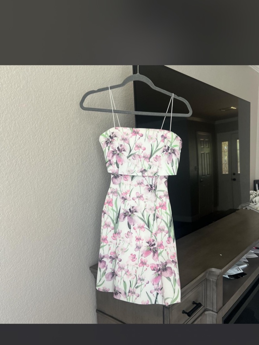 ASOS White Floral Spaghetti-Strap Dress with Pink & Green Print